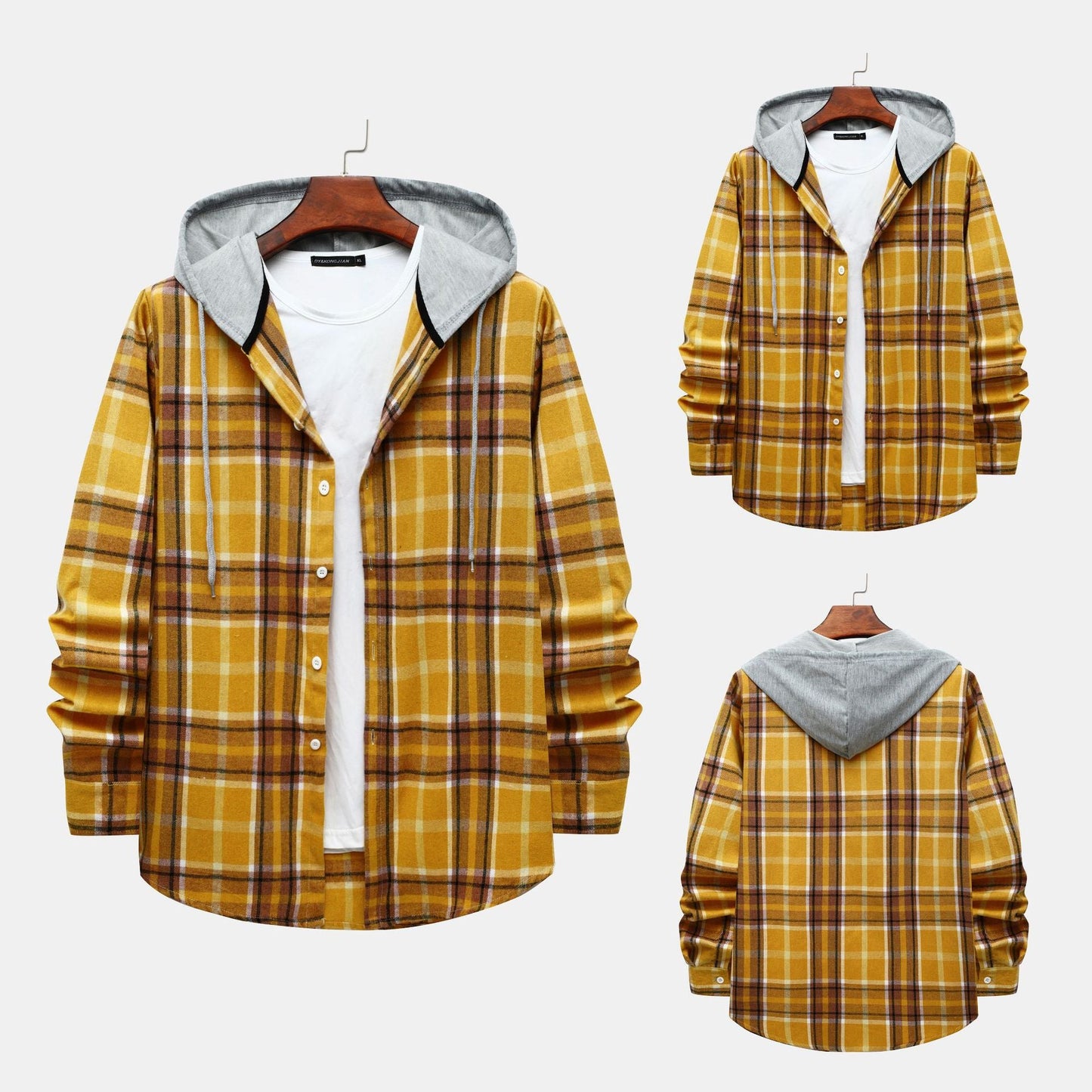 Herren Flanellhemd Kapuze Karomuster Modern Warm