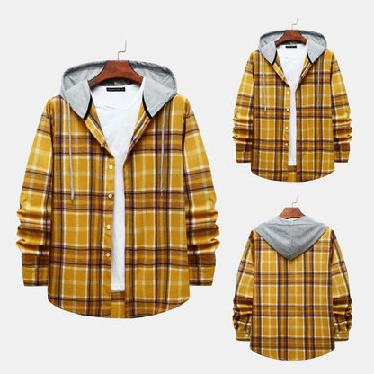 Herren Flanellhemd Kapuze Karomuster Modern Warm