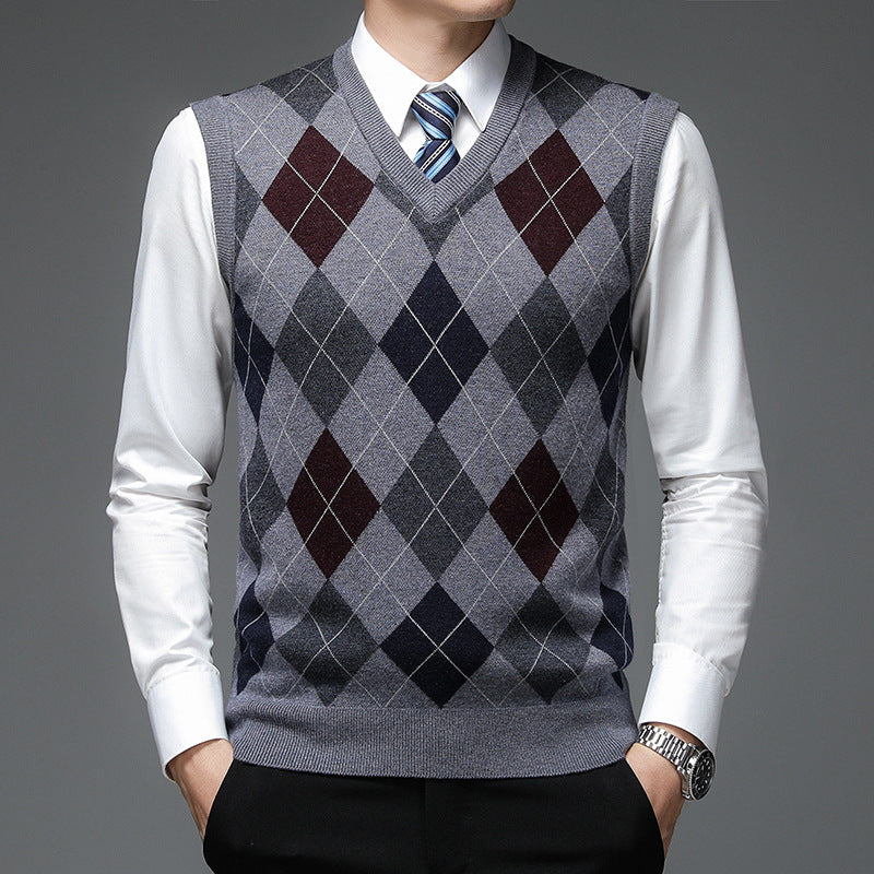 Herren Strickpullover V-Ausschnitt Rautenmuster Modern