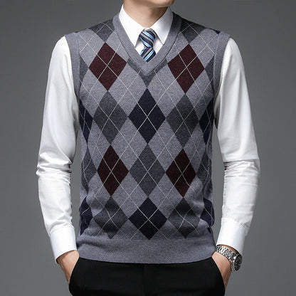 Herren Strickpullover V-Ausschnitt Rautenmuster Modern
