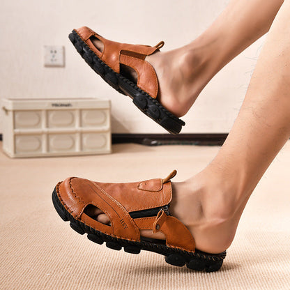 Leder-Sandalen Herren Bequem Reißverschluss Schnellverschluss Schuhe