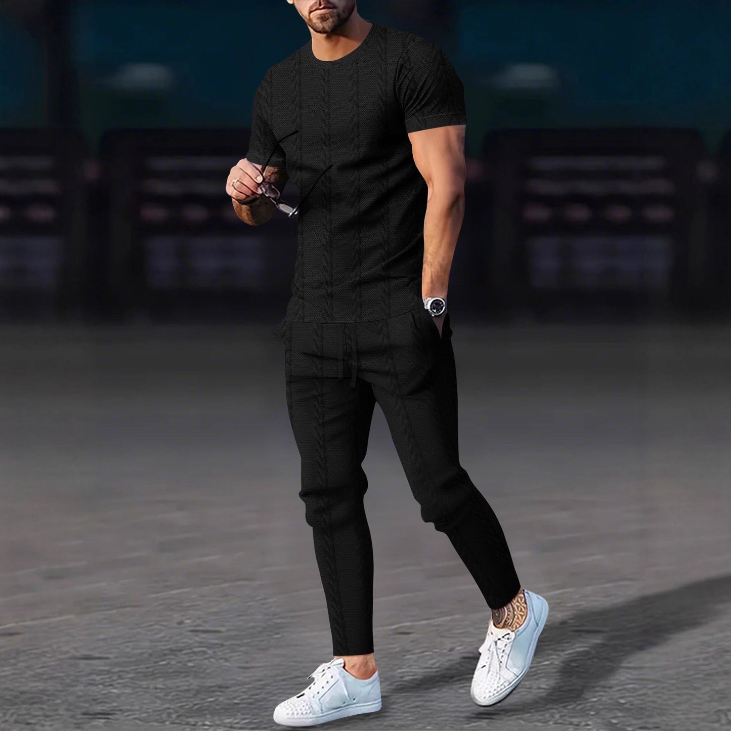 Herren Sportset mit Struktur-Oberteil und Bequemen Jogginghosen