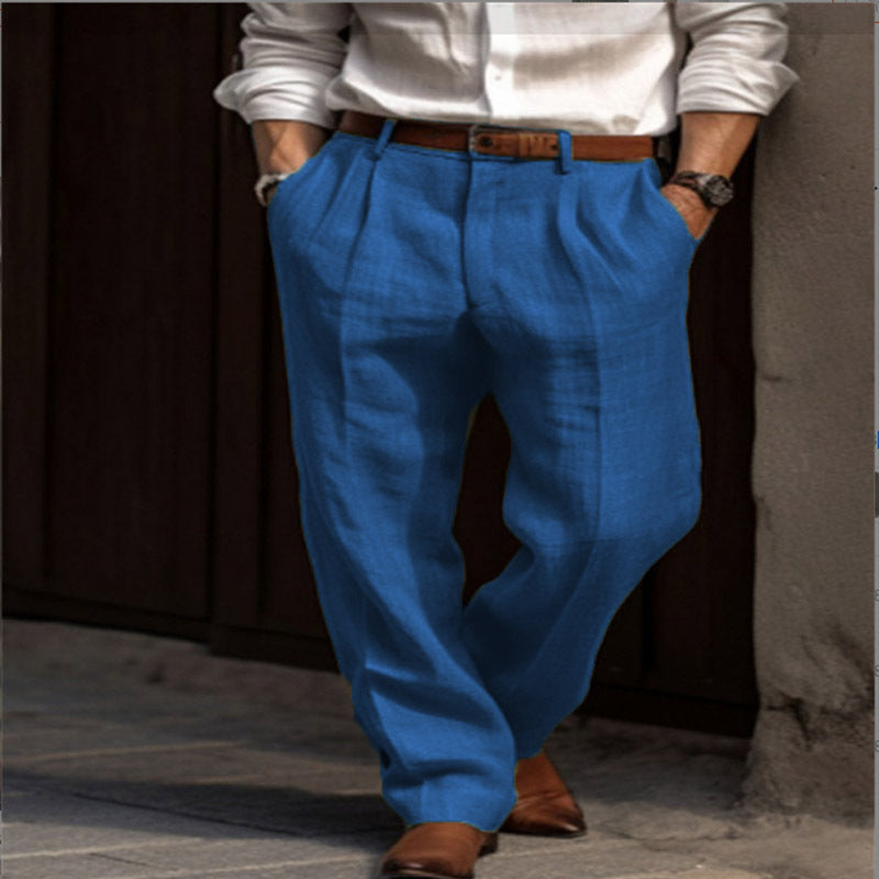 Herren Leinenhose Slim Fit 2 Taschen Elegant