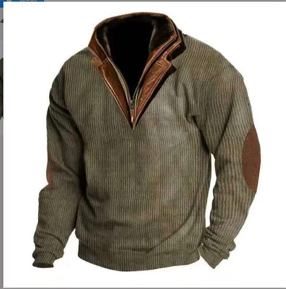 Herren Strickpullover Leder Details Hochkragen Modern
