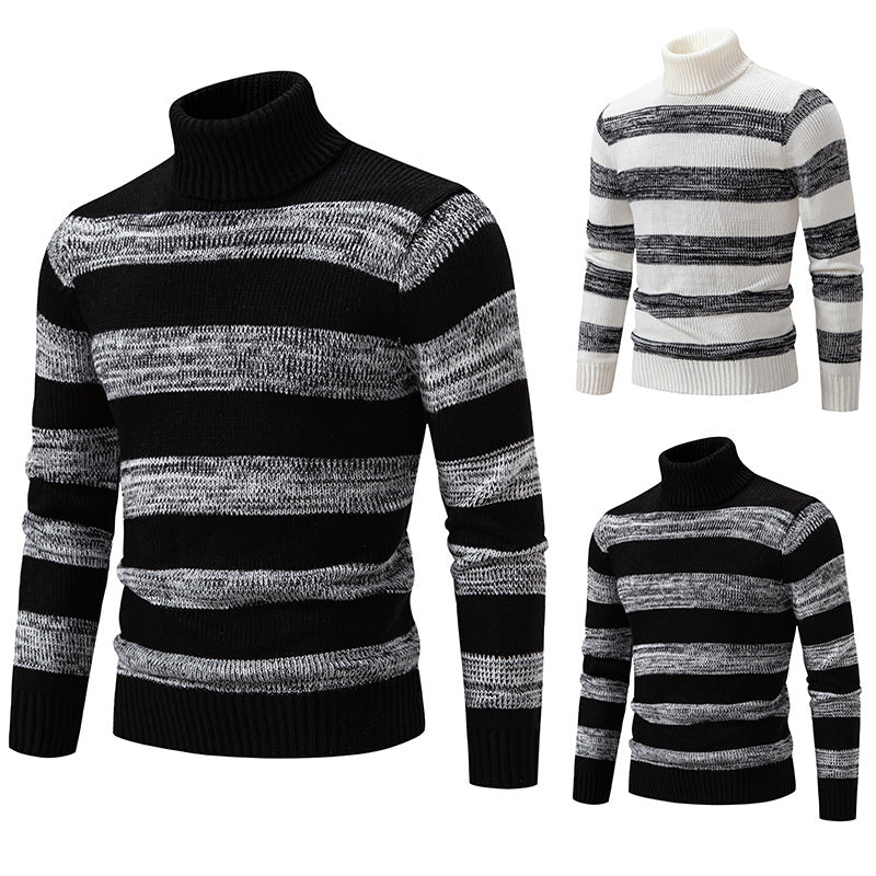 Herren Rollkragenpullover Streifenmuster Hochwertig Modisch - BerlinGlamour
