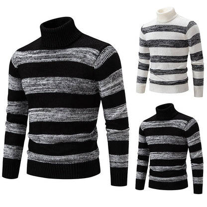 Herren Rollkragenpullover Streifenmuster Hochwertig Modisch - BerlinGlamour