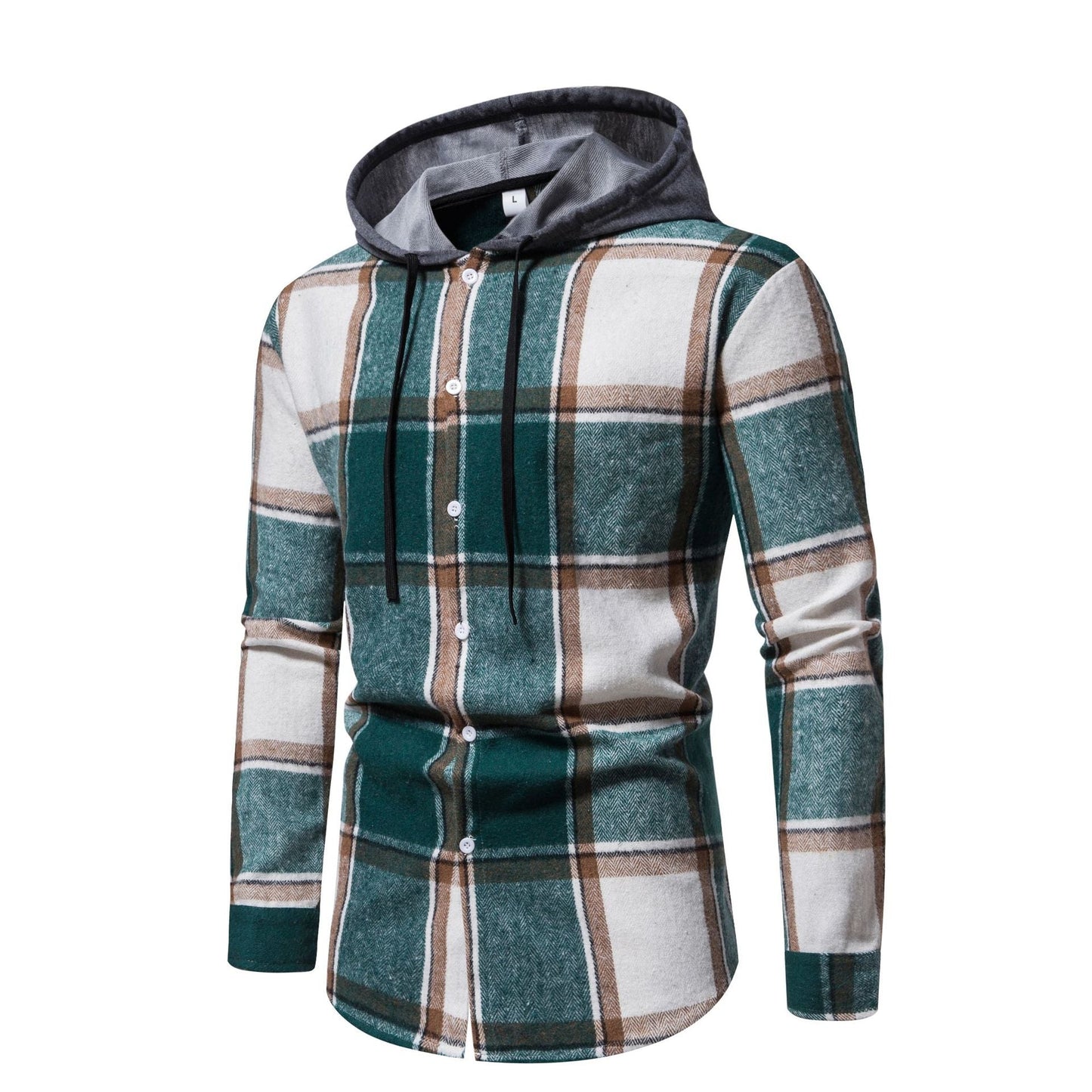 Herren Karohemd Kapuze Button Down Verschluss Modern - BerlinGlamour