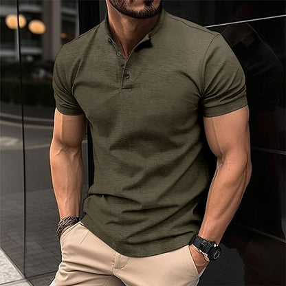 Herren Polohemd Henley Kragen Hochwertig Modern