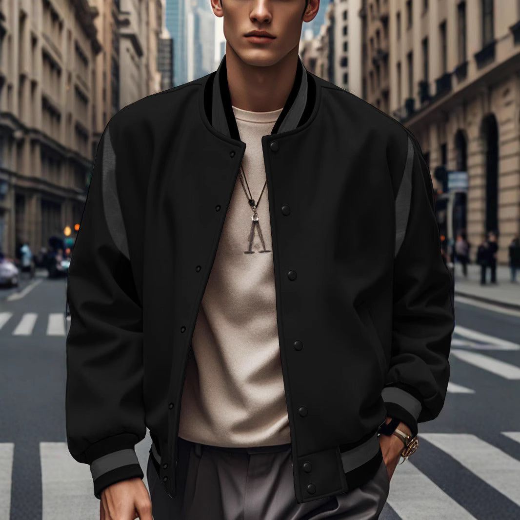 Herren Collegejacke Sportlich Kontrastärmel Knopfdesign