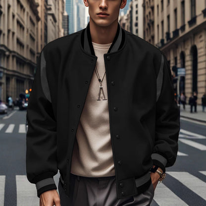 Herren Collegejacke Sportlich Kontrastärmel Knopfdesign