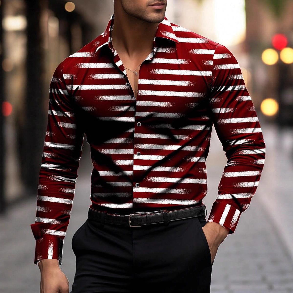Herren Langarmhemd Modern Streifen Design Slim Fit