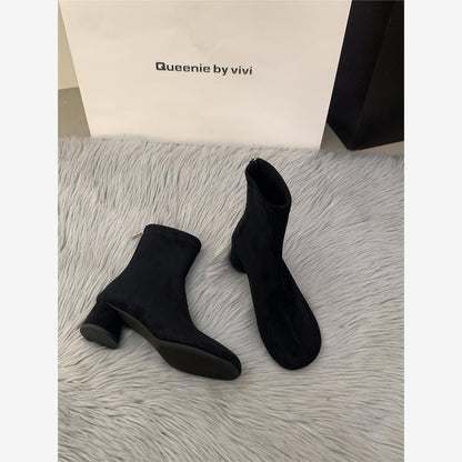 Damen Stiefeletten Blockabsatz Reißverschluss Elegante Schuhe