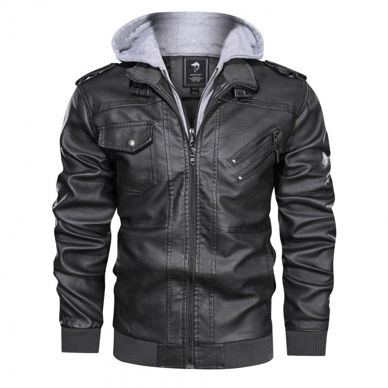 Herren Lederjacke Schwarz mit Kapuze und Innenfutter