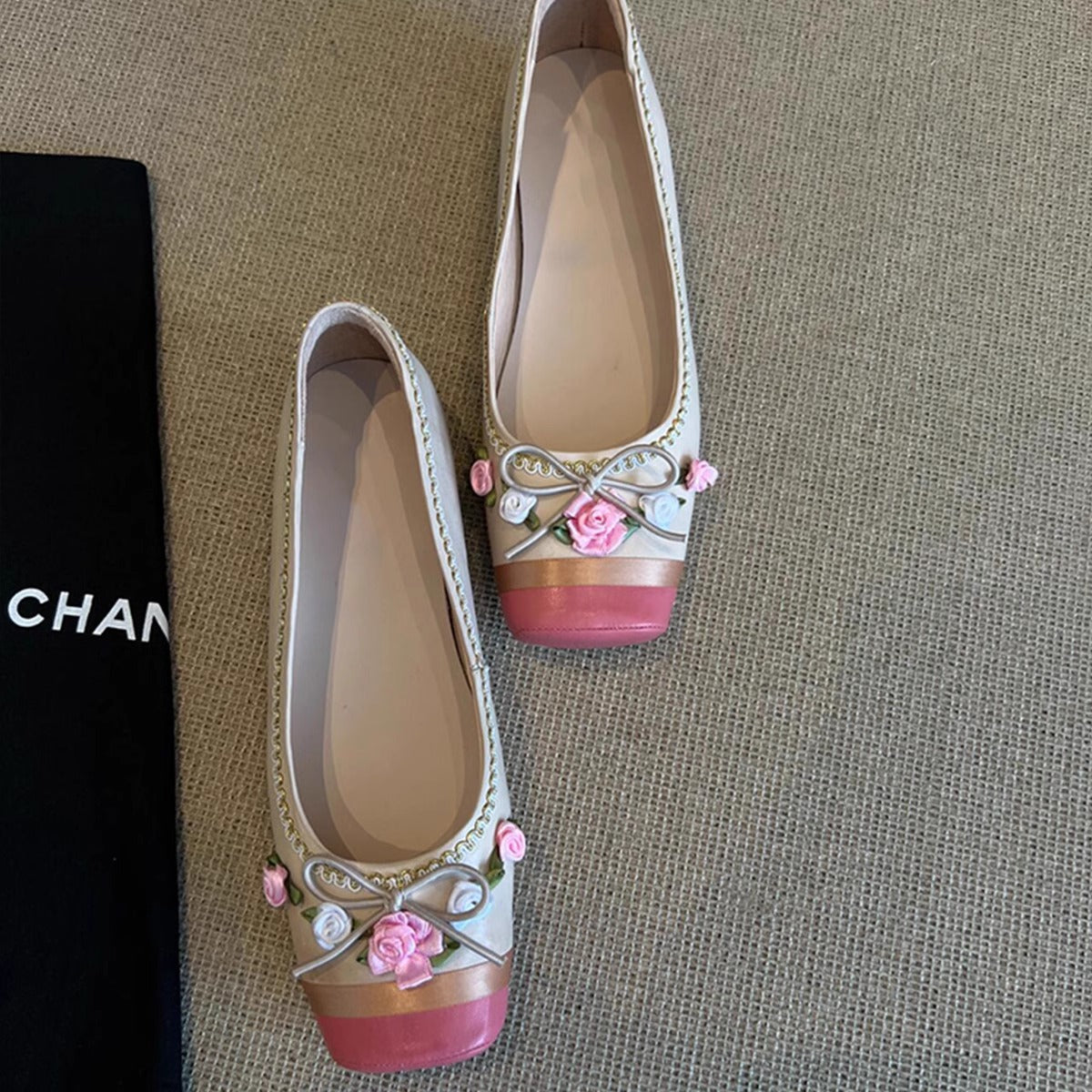 Damen Ballerinas Blumen Dekor Elegant Schnüren
