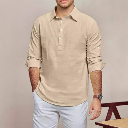 Herren Langarmhemd Modern mit Knöpfen und Feinstruktur