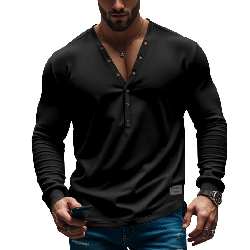 Herren Henley-Shirt Langarm Modisch Knöpfe