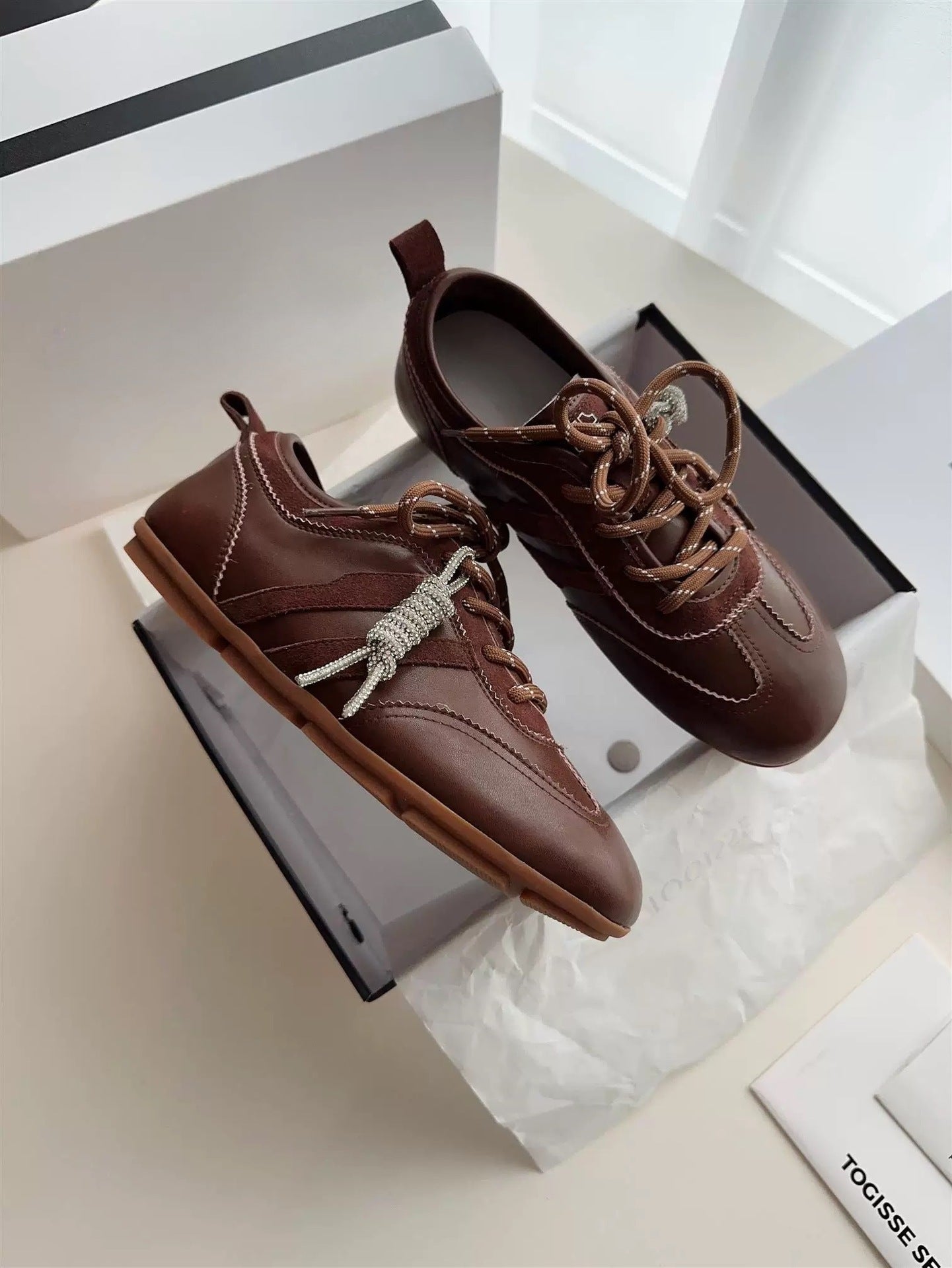 Damen Sport Schuhe Leder Freizeit Schuhe Schnürsenkel