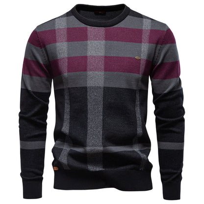 Herren Pullover Langarm Karo Muster Weich