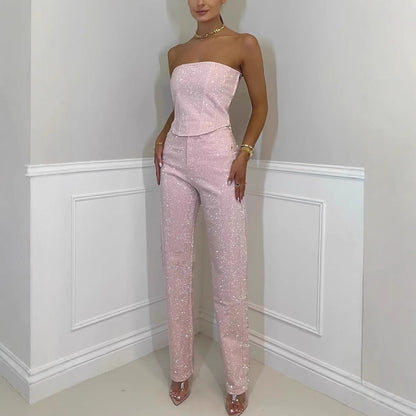 Eleganter Damen Jumpsuit Strapslos Denim