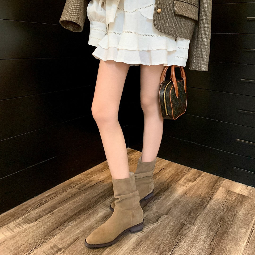 Damen Stiefeletten Bequem Blockabsatz Modisch Gerafft