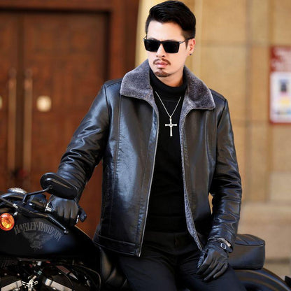 Lederjacke Herren Schwarzes Leder Bikerstil
