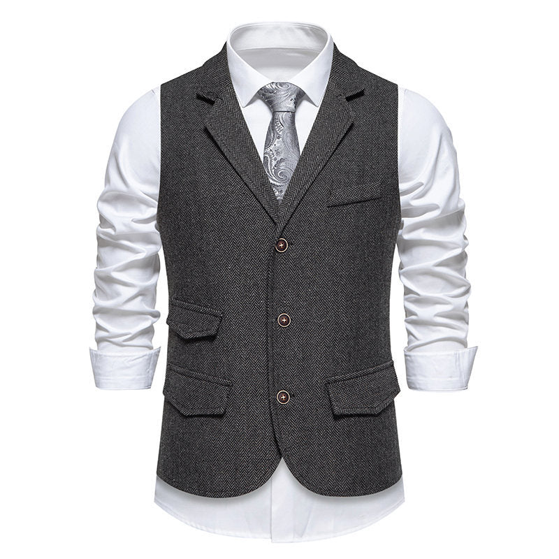 Herren Anzugweste Herringbone Klassisch Elegante Mit Taschen
