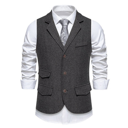 Herren Anzugweste Herringbone Klassisch Elegante Mit Taschen