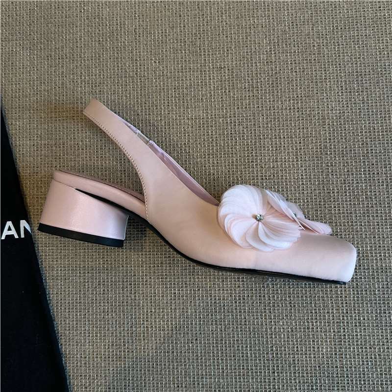 Damen Slingback Schuhe Blumen Applikationen Hochhackig Komfort