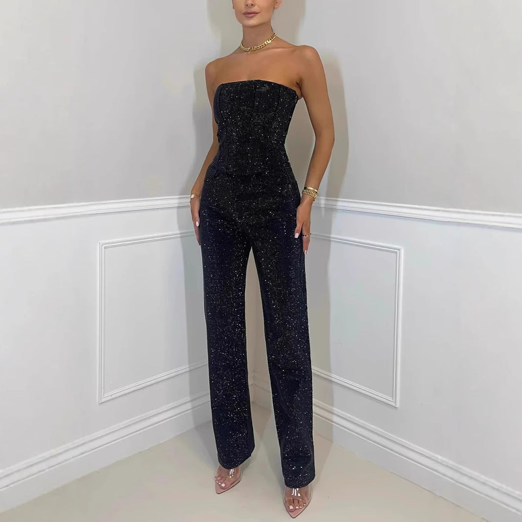 Eleganter Damen Jumpsuit Strapslos Denim - BerlinGlamour