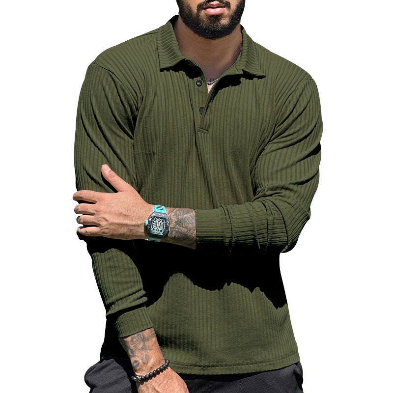 Herren Polohemd Langarm Rippstruktur Modern Sportlich