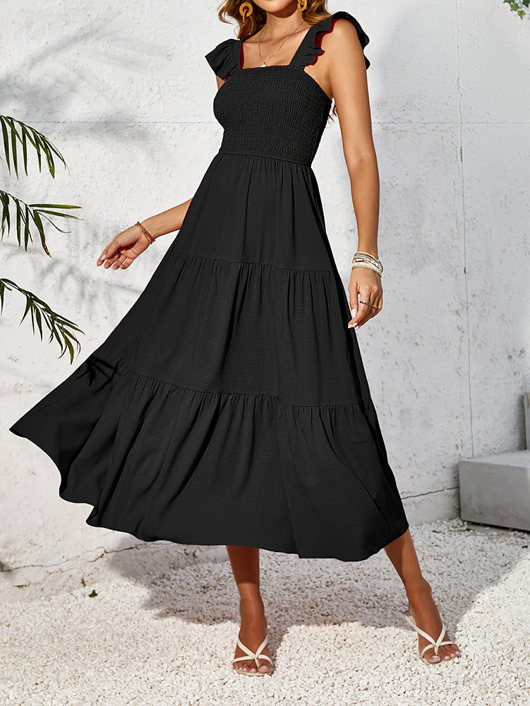Damen Maxikleid Sommerlich Rüschenkleid Elegant Lang