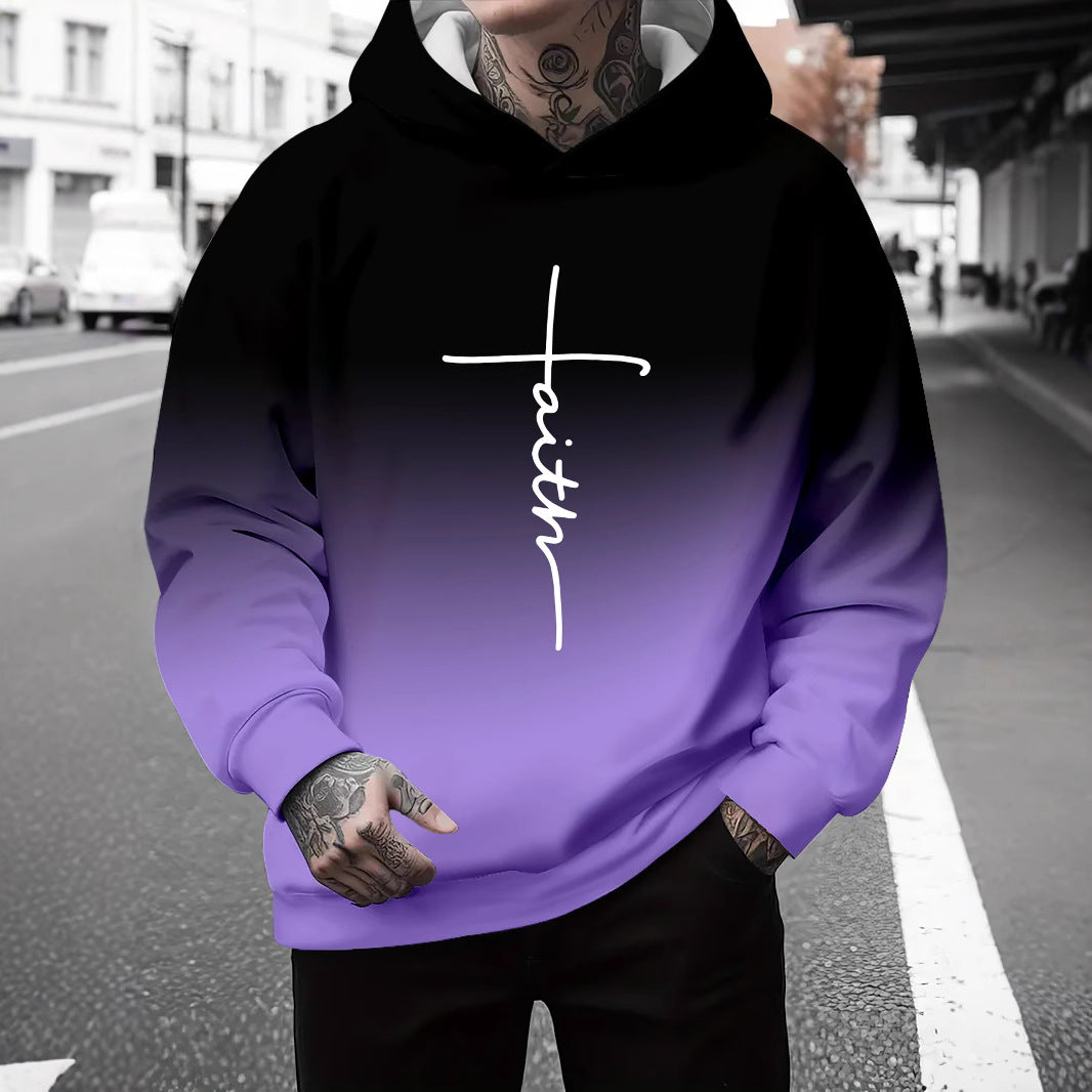 Herren Kapuzenpullover Grau Meliert mit Schriftzug