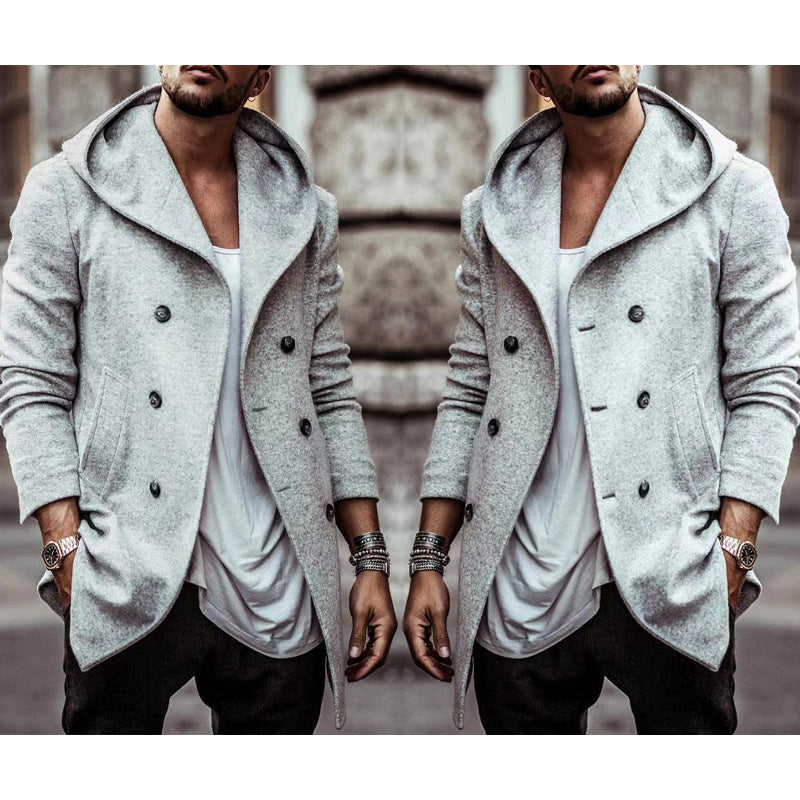 Herren Hoodie Mantel Modern mit Doppelknopf und Weitem Kragen - BerlinGlamour