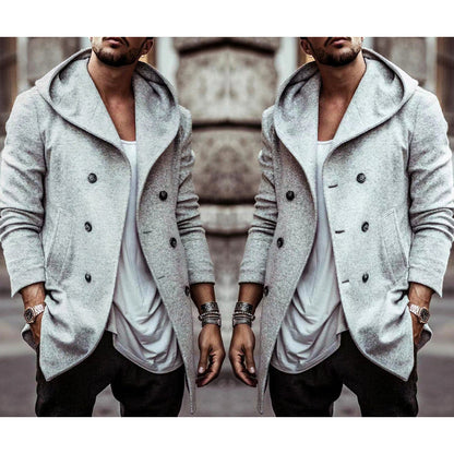 Herren Hoodie Mantel Modern mit Doppelknopf und Weitem Kragen - BerlinGlamour