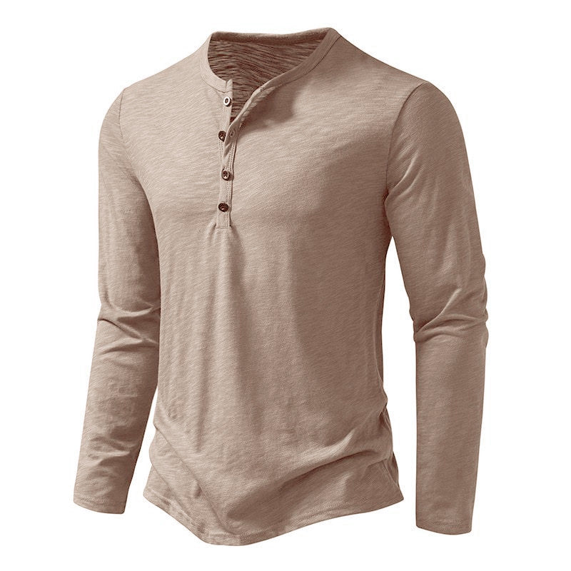 Herren Langarmshirt Modern Henley Ausschnitt Komfort Passform
