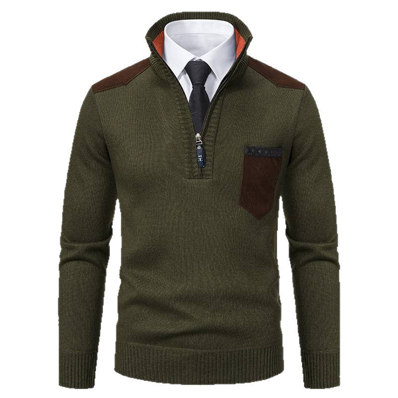 Eleganter Herren Strickpullover mit Kragen und Taschen
