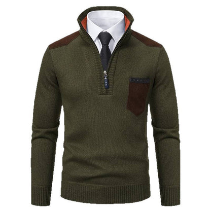 Eleganter Herren Strickpullover mit Kragen und Taschen