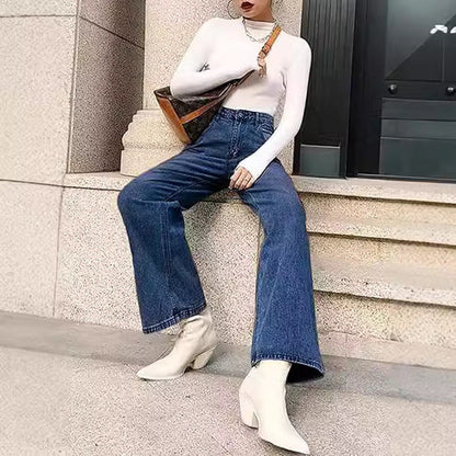 Damen High-Waist Jeans Bequem Mit Taschen