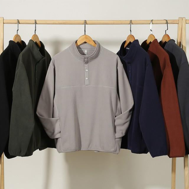 Herren Fleece-Pullover Stehkragen Druckknöpfe Warm