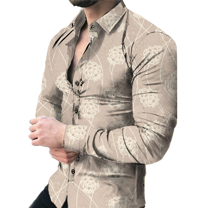 Herren Kurzarmhemd Slim Fit Blumenmuster Elegant