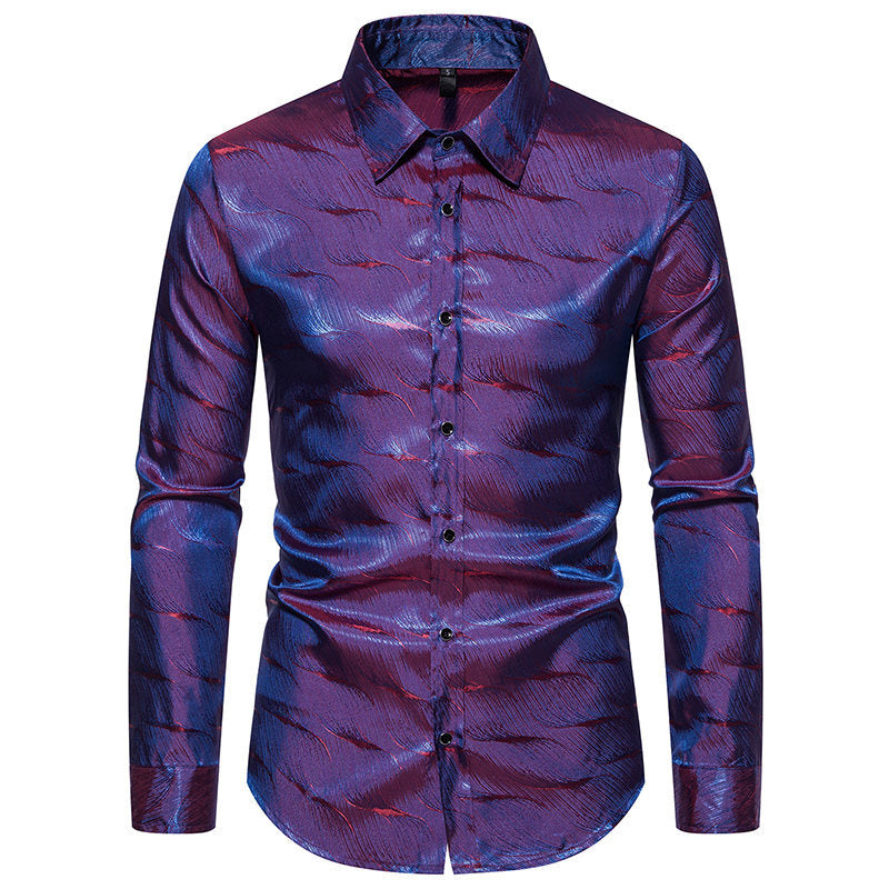 Herren Langarmhemd Elegant Wellenmuster Slim Fit Schimmernd