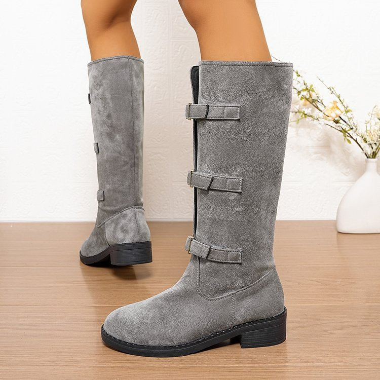 Damen Stiefel Overknee Schnalle Robust Winter