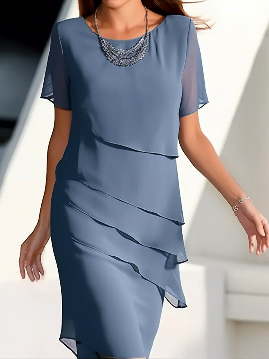 Elegantes Damen Wickelkleid mit Schichten Schwarz