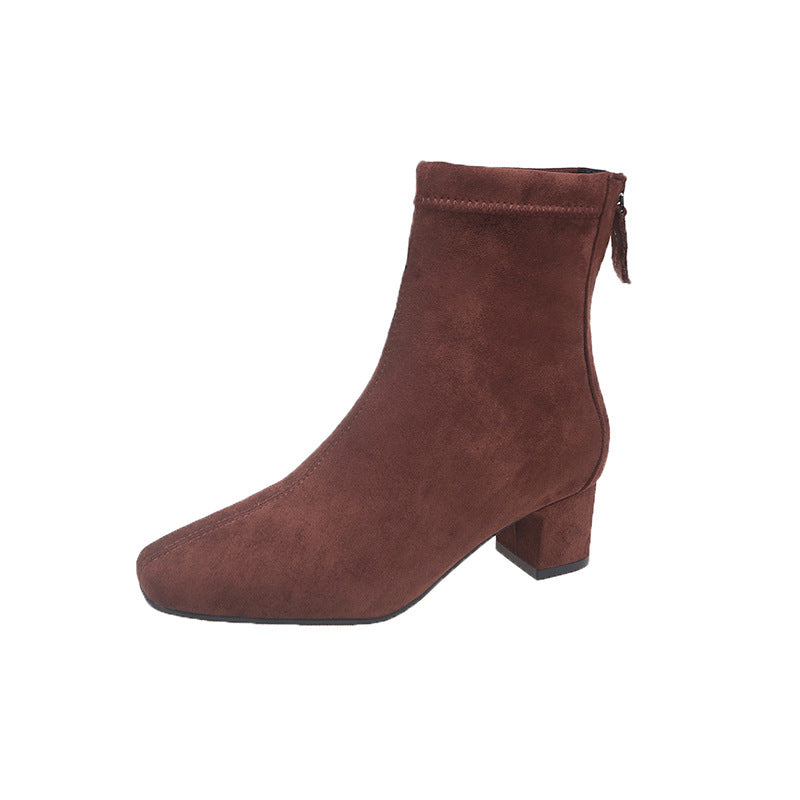 Damen Stiefeletten Blockabsatz Wildleder Elegant