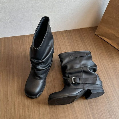 Damen Stiefeletten Lässig Falten Design Schnalle Elegant