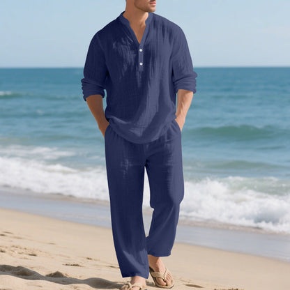 Herren Jogginganzug Lässig Langarm Hemd Hose Set