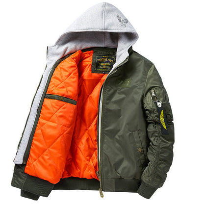 Ich verstehe den Titel zu Herrenlässige Bomberjacke mit herausnehmbarer Kapuze.
