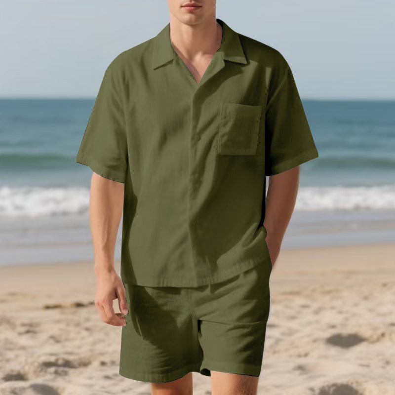 Herren Strandanzug Kurzarm Hemd Shorts Sommer