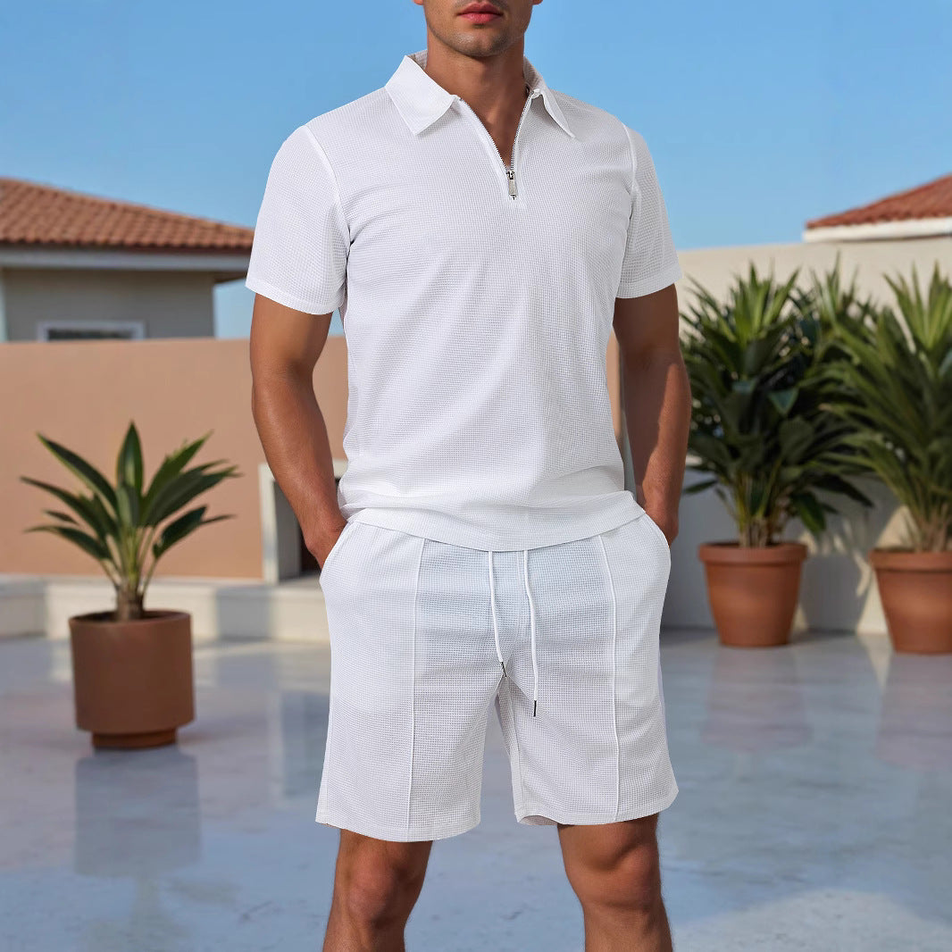 Herren Sport-Polo Kurzarm mit Reißverschluss und passenden Shorts - BerlinGlamour