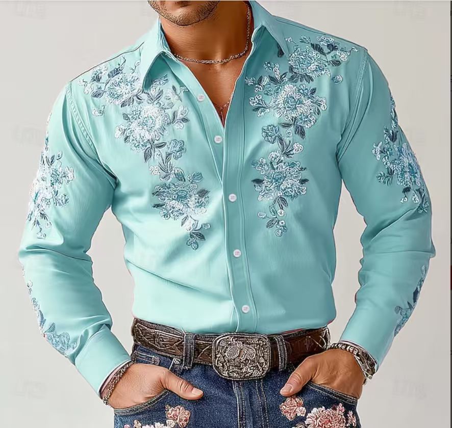 Herren Hemd Langarm Elegantes Blumen Muster Berlin Style